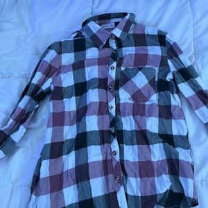 Purple black and white plaid button up
